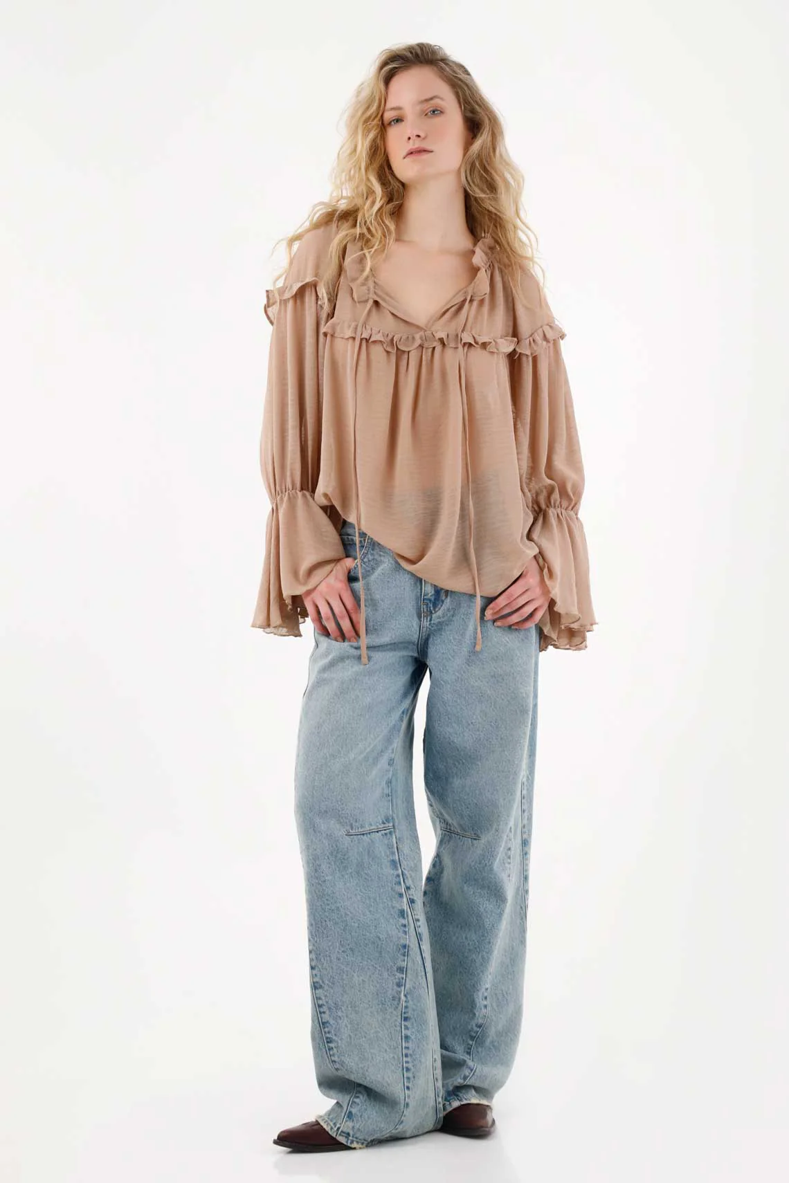 Chiffon Shirt with Ruffles in Pink for Women - Image 4