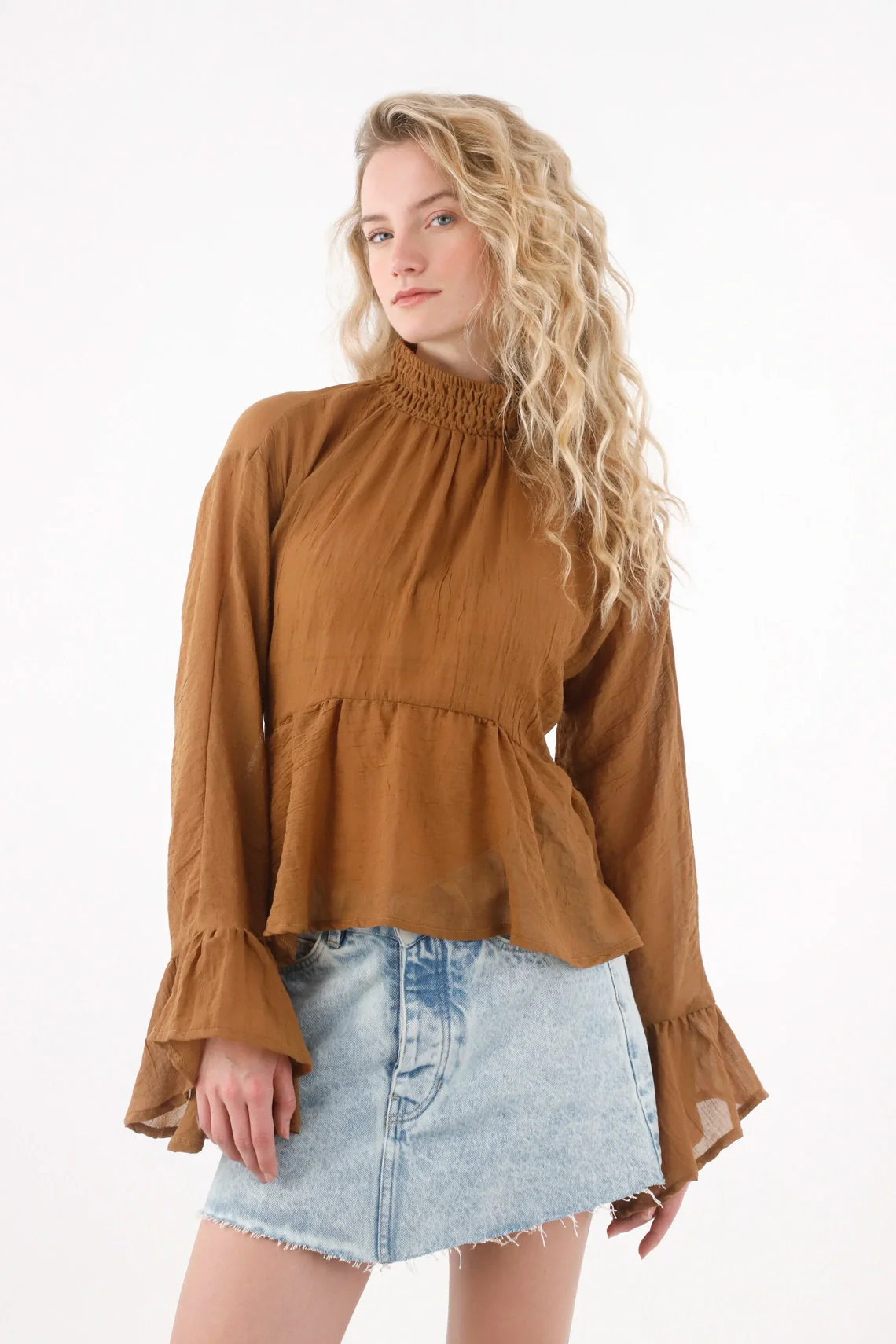 Long Sleeve Shirt with Brown Bolero for Women