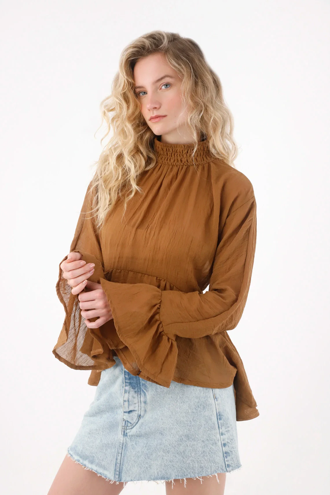 Long Sleeve Shirt with Brown Bolero for Women - Image 2