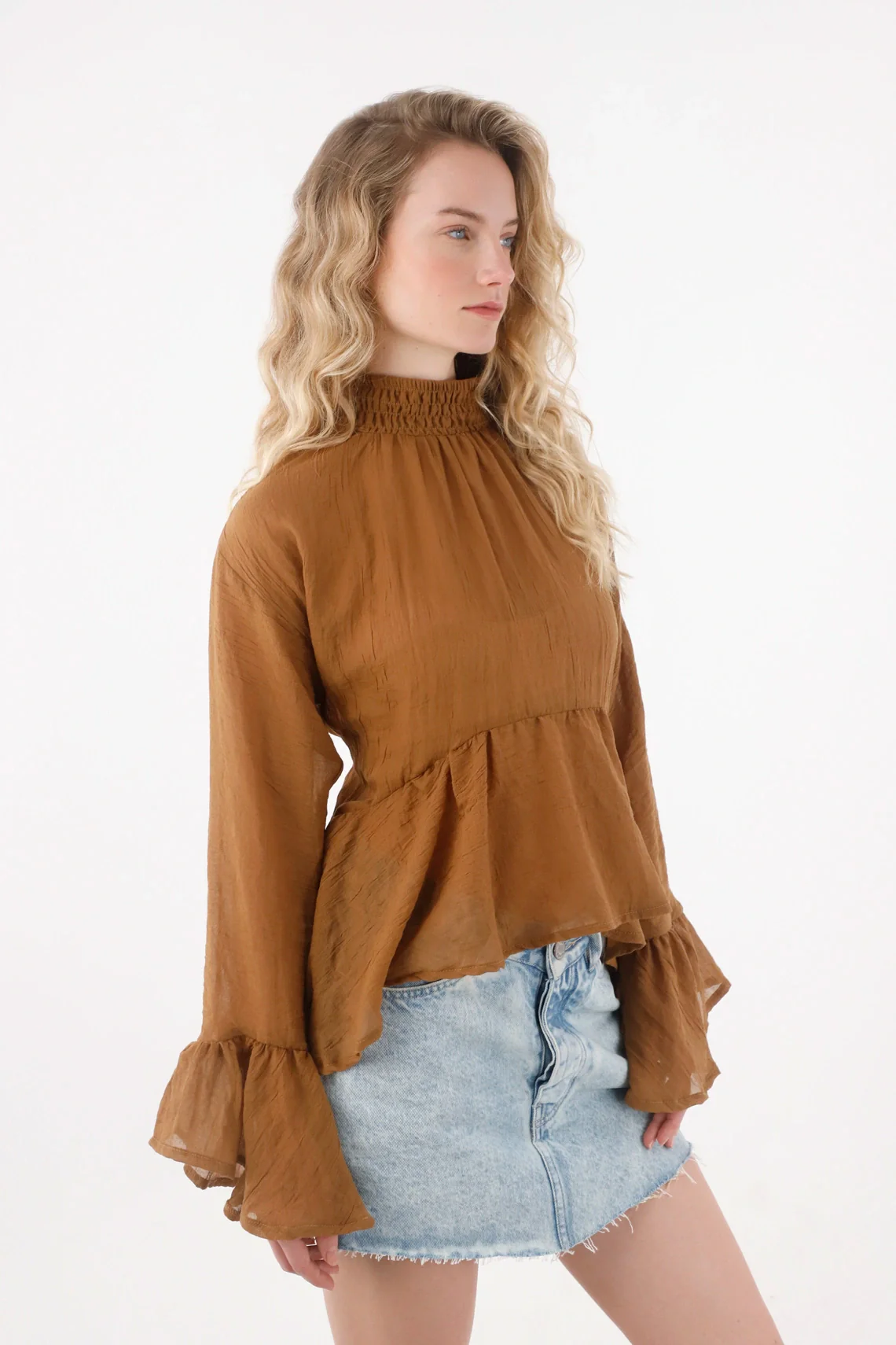 Long Sleeve Shirt with Brown Bolero for Women - Image 3