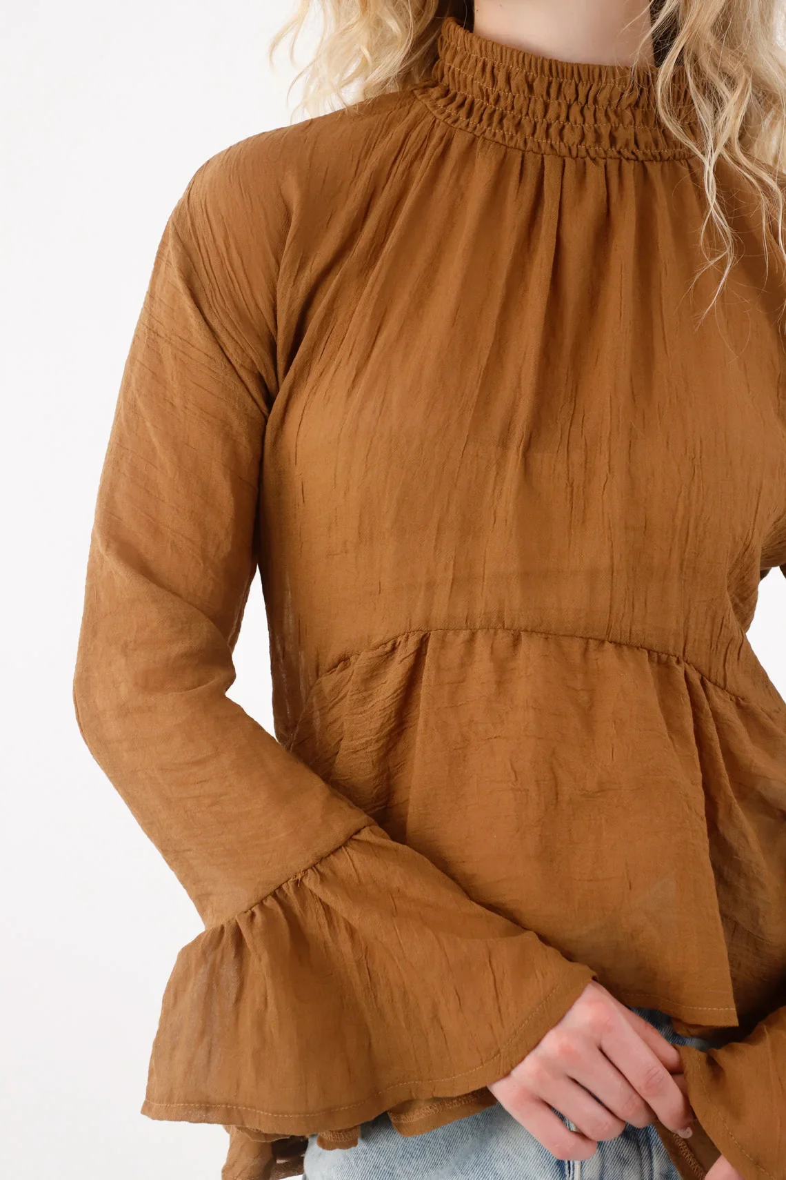 Long Sleeve Shirt with Brown Bolero for Women - Image 4