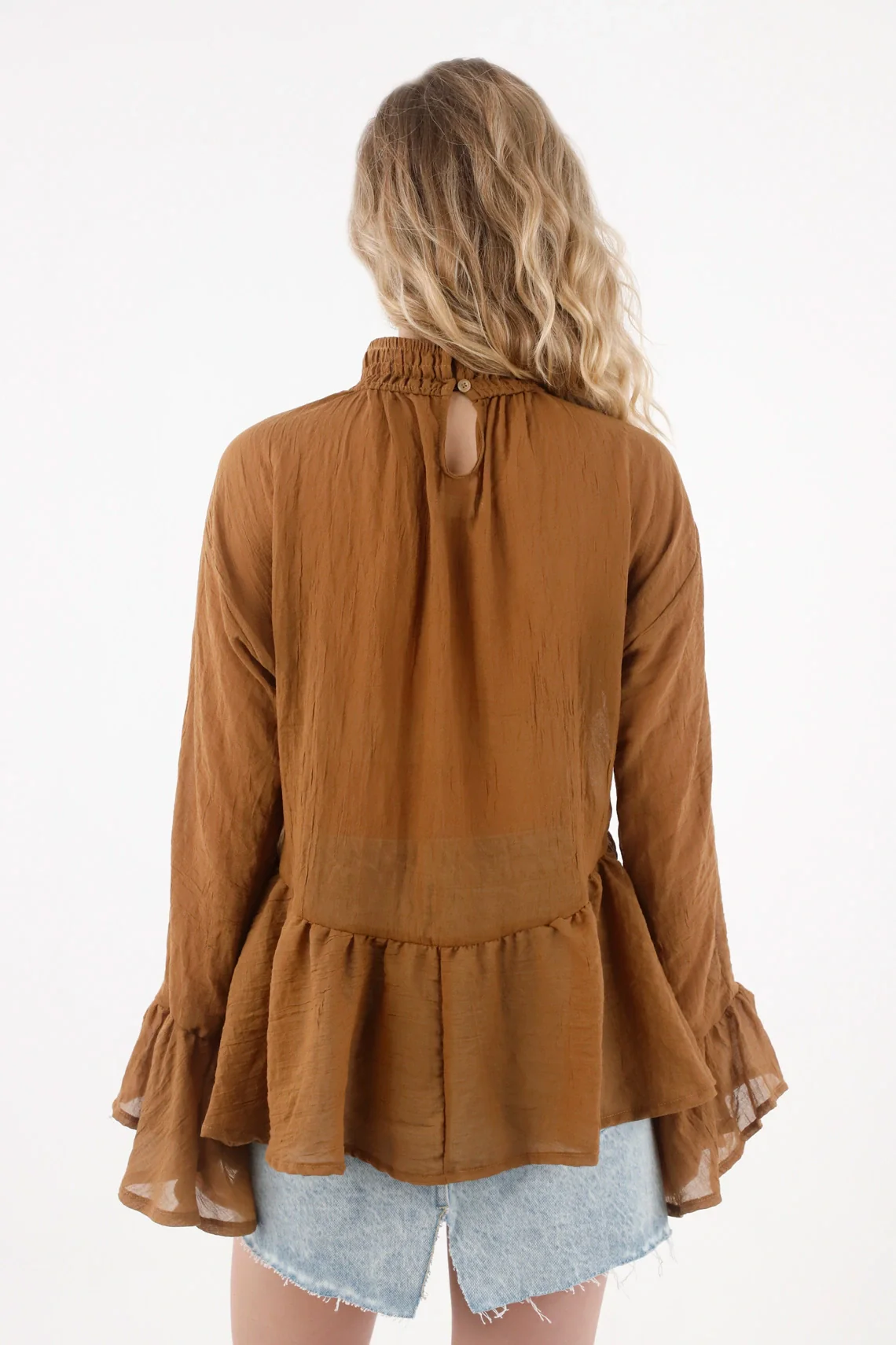 Long Sleeve Shirt with Brown Bolero for Women - Image 5