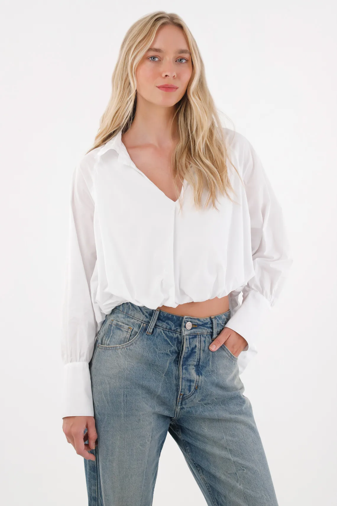 White Balloon Silhouette Shirt for Women