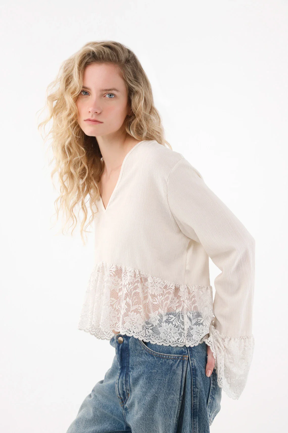 Long Sleeve Textured Fabric Shirt in Gray for Women - Image 2