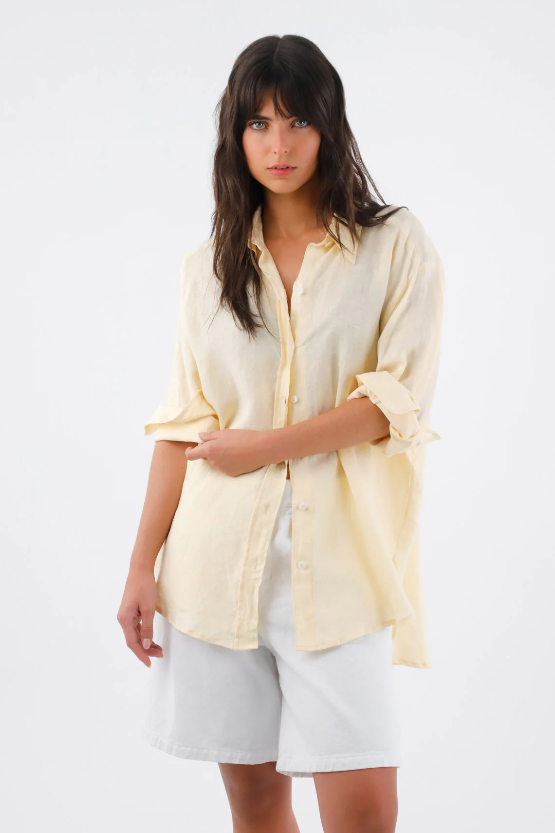 Shirt for Women in Yellow Oversized Linen Long Sleeve