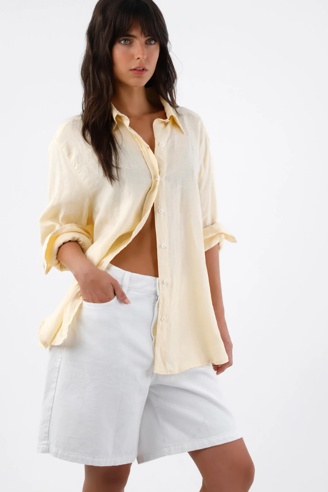 Shirt for Women in Yellow Oversized Linen Long Sleeve - Image 2