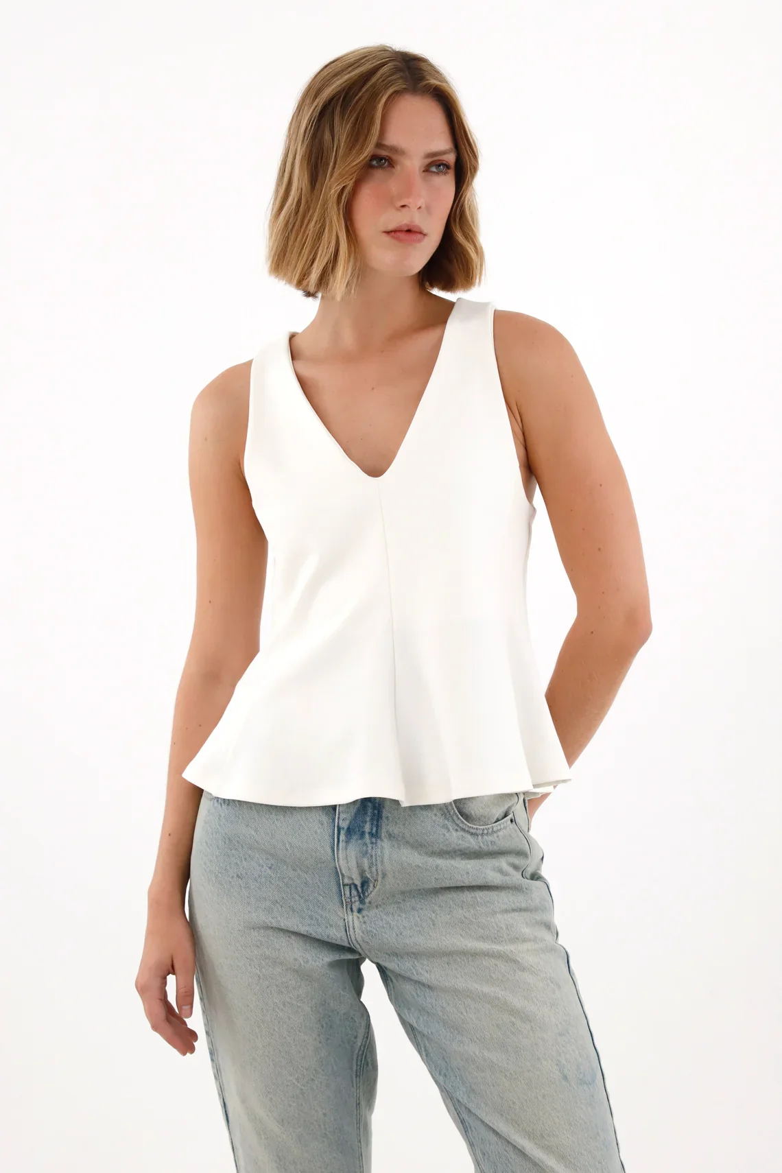 Shirt with V-neck in off-white for Women