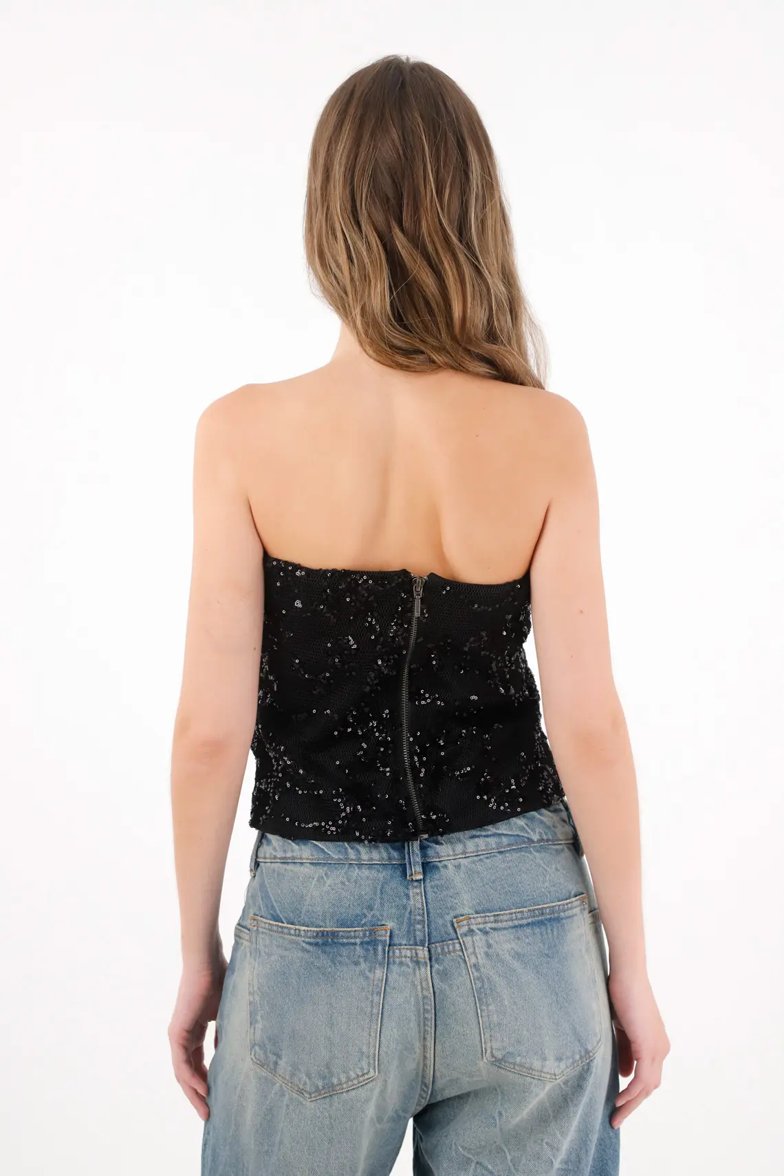 Black Sequin Strapless Shirt for Women - Image 5
