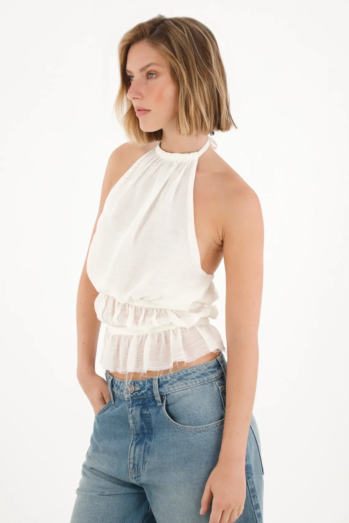 Shirt with cuts and an off-white bolero for women - Image 2