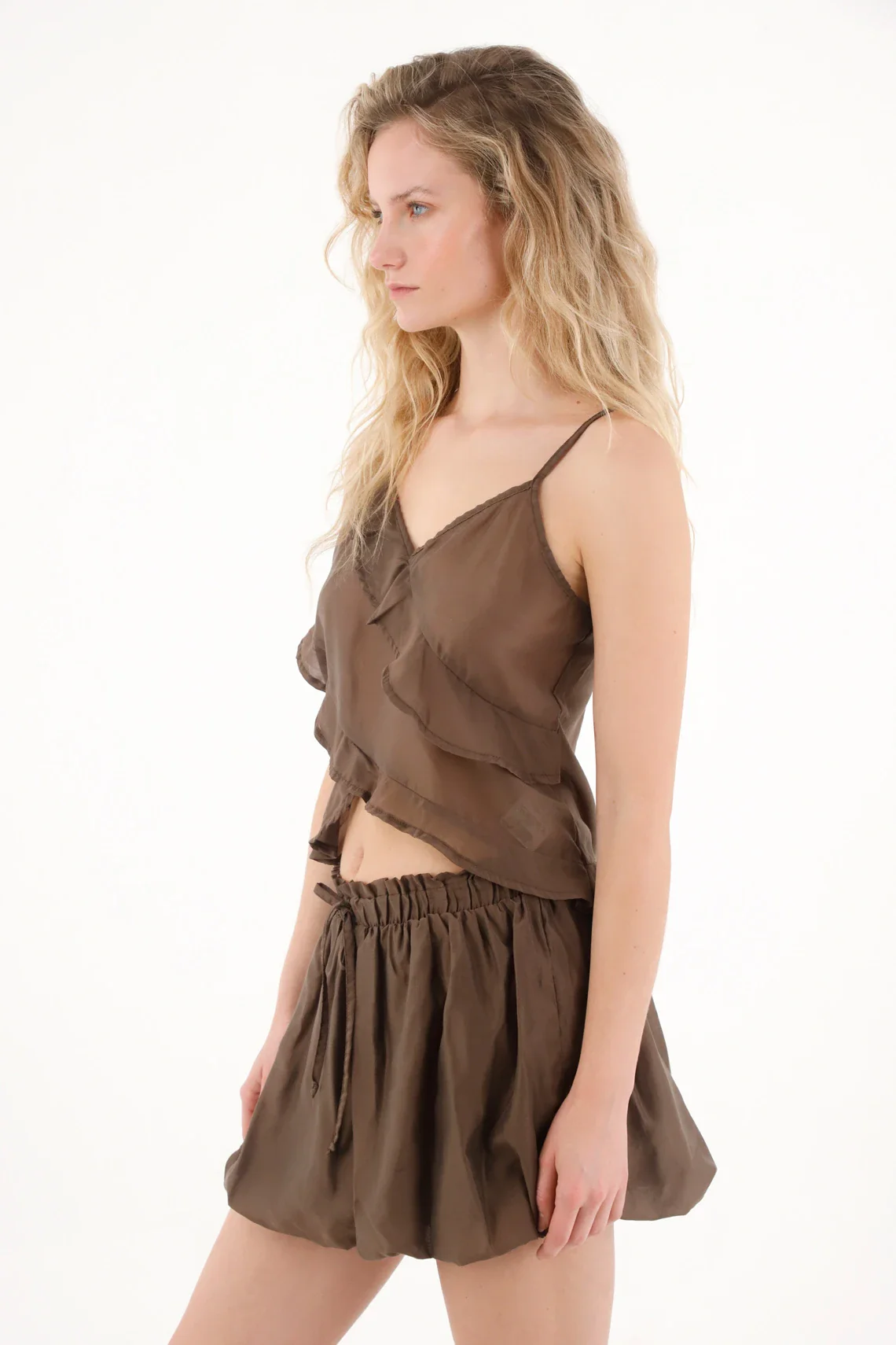 Shirt with Ruffles Coffee for Women - Image 3