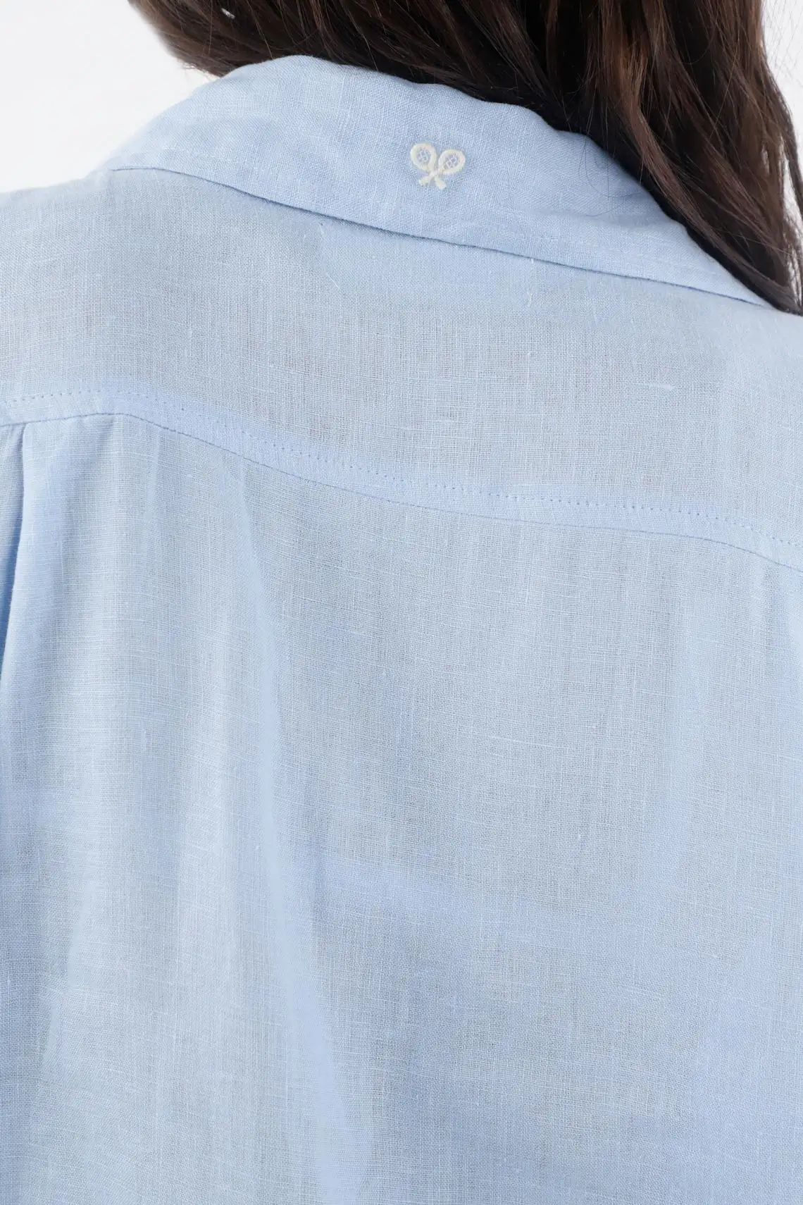 Shirt for Women Linen Blue Relaxed Fit with Buttons - Image 4
