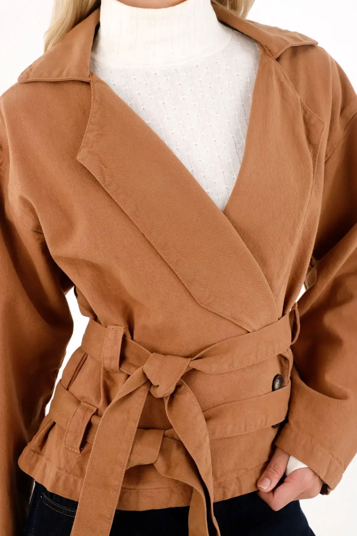 Short Brown Trench Coat for Women - Image 2