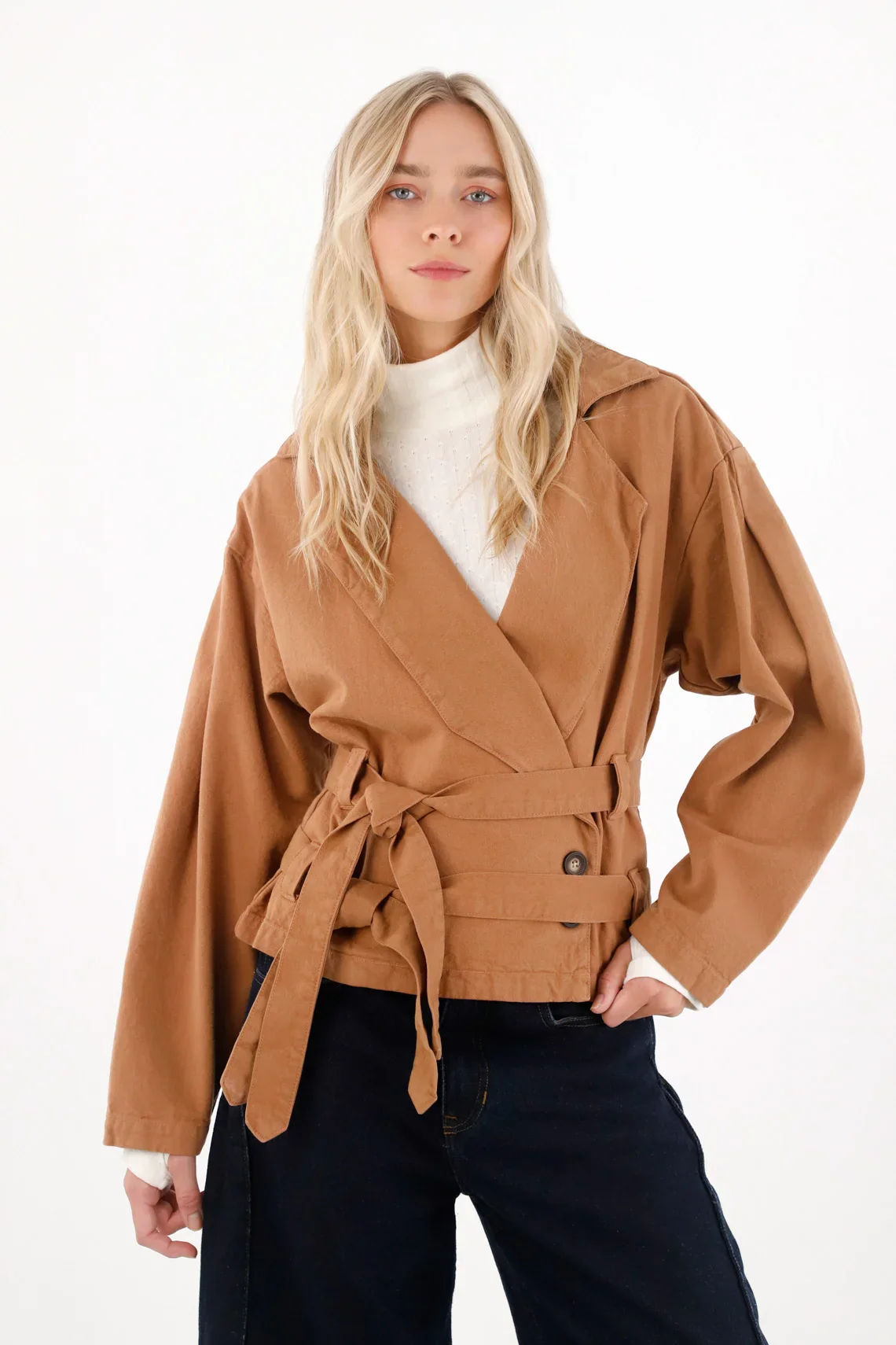 Short Brown Trench Coat for Women - Image 3