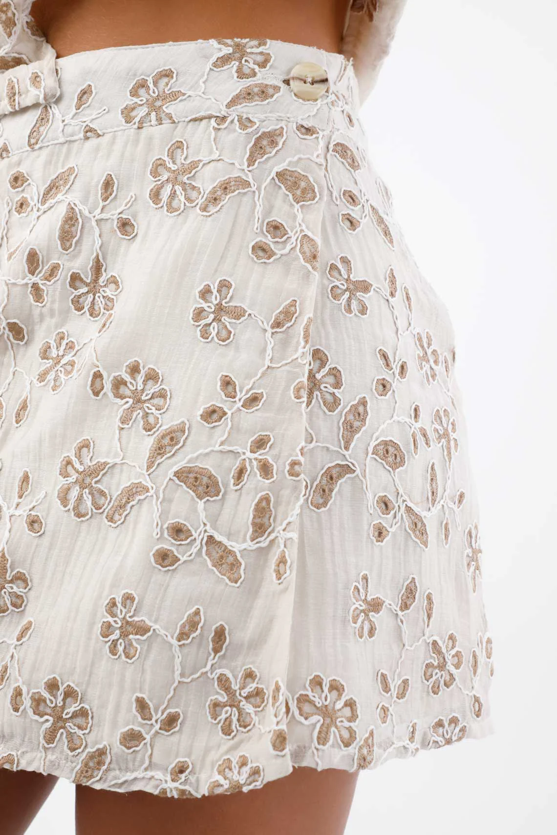 Short Skirt for Women in Off-White Lyocell A-Line with Floral Cutouts - Image 3