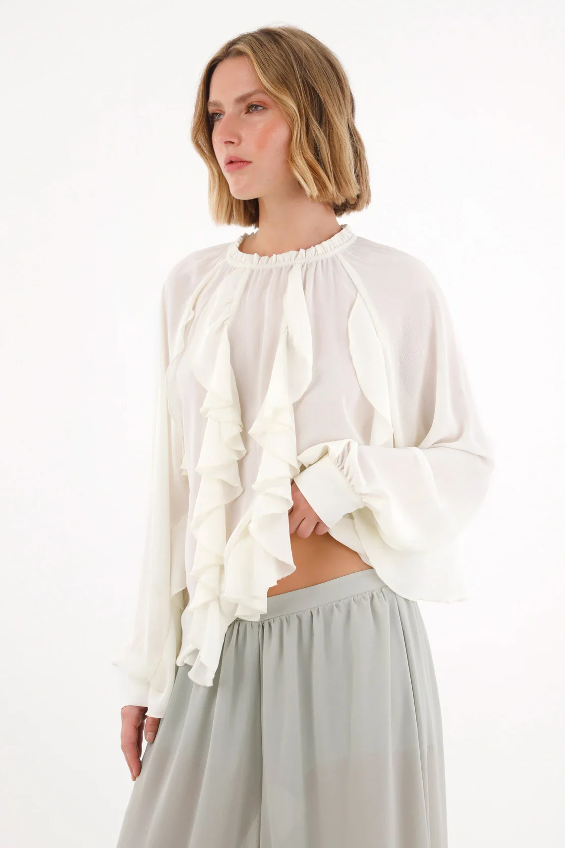Shirt with Ruffle Design Off-White for Women