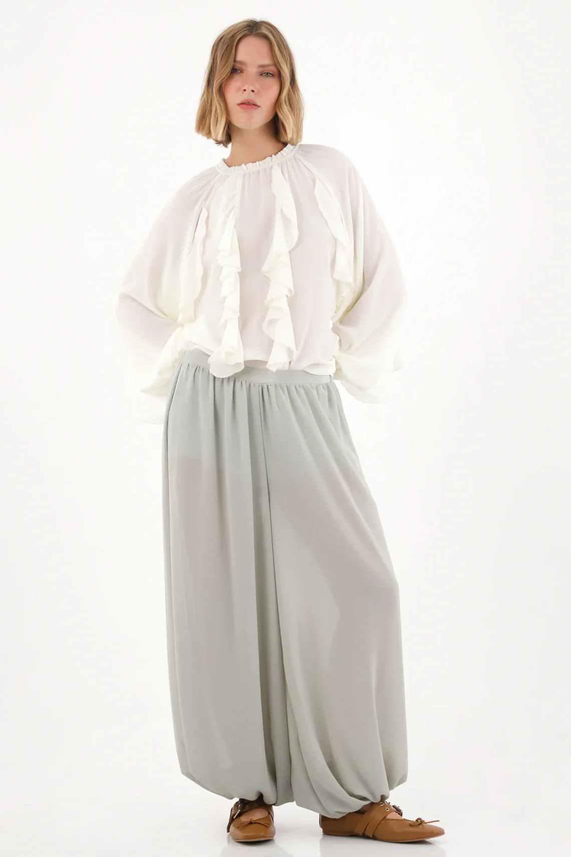 Shirt with Ruffle Design Off-White for Women - Image 2