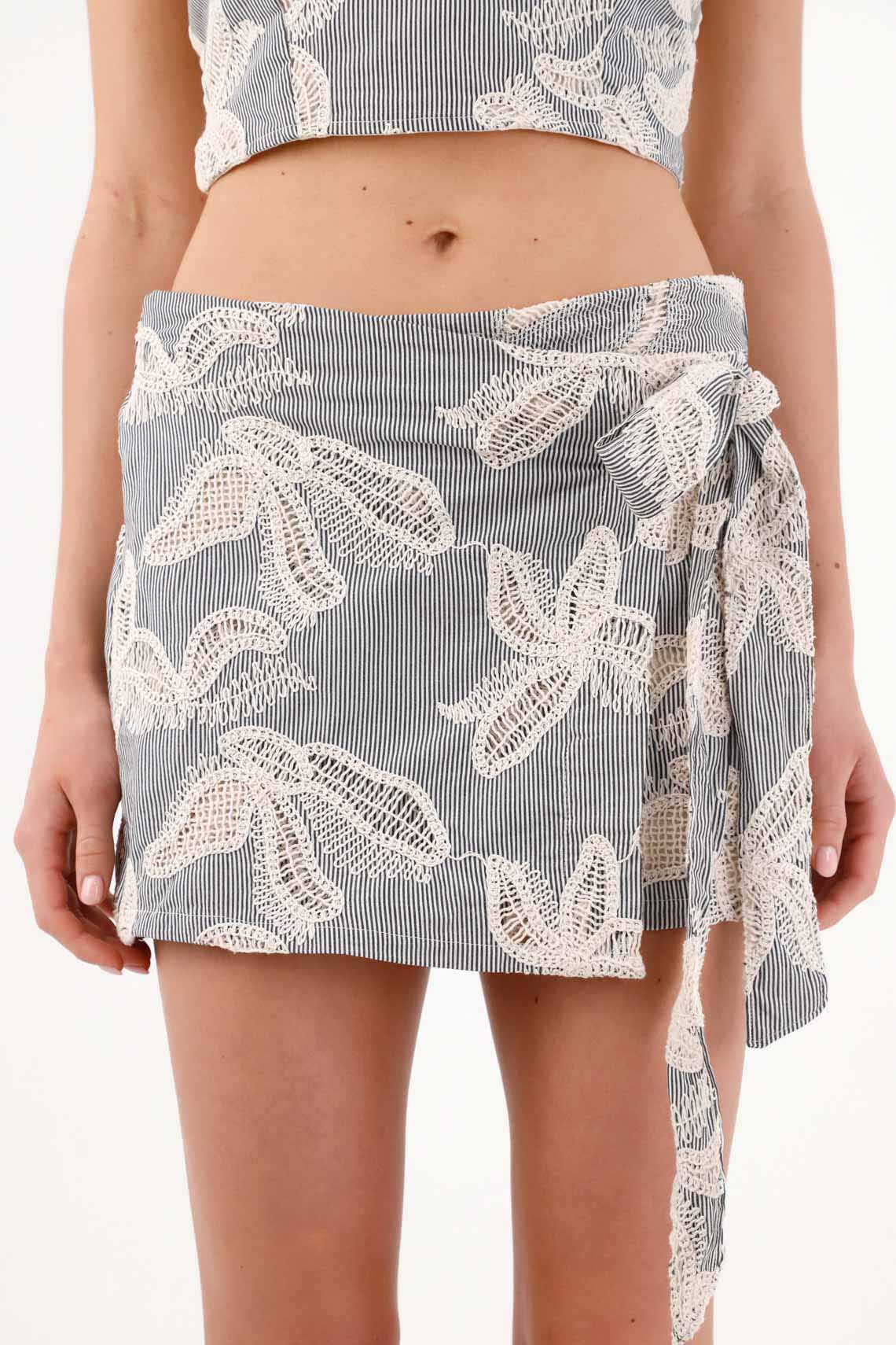 Mini skirt with front bow in gray cotton for women - Image 3