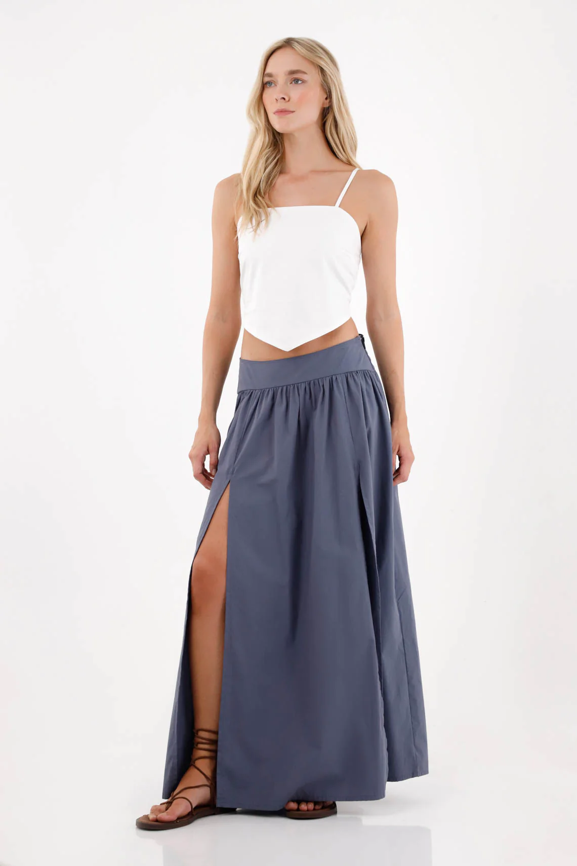 Long skirt with front slits gray for women