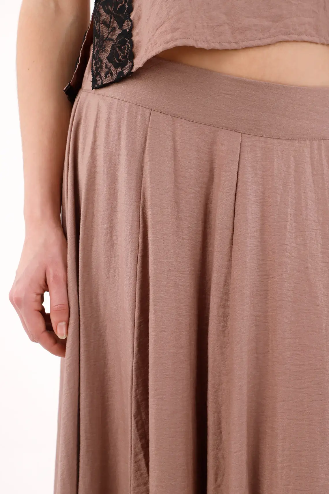 Long Satin Skirt in Brown for Women - Image 3
