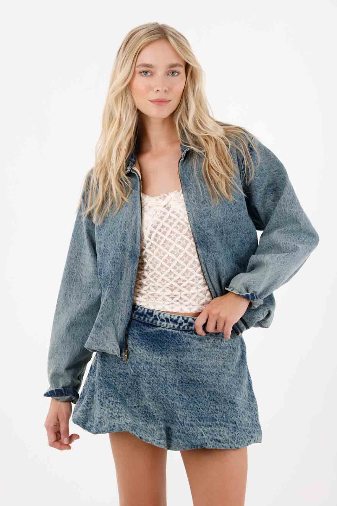 Short denim skirt in blue for women - Image 5
