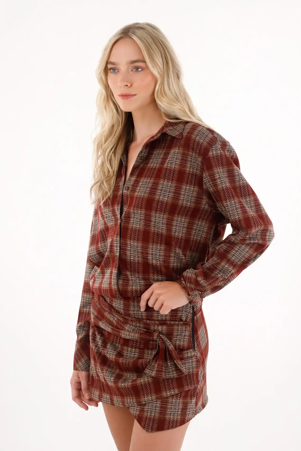 Red Checkered Mini Skirt for Women