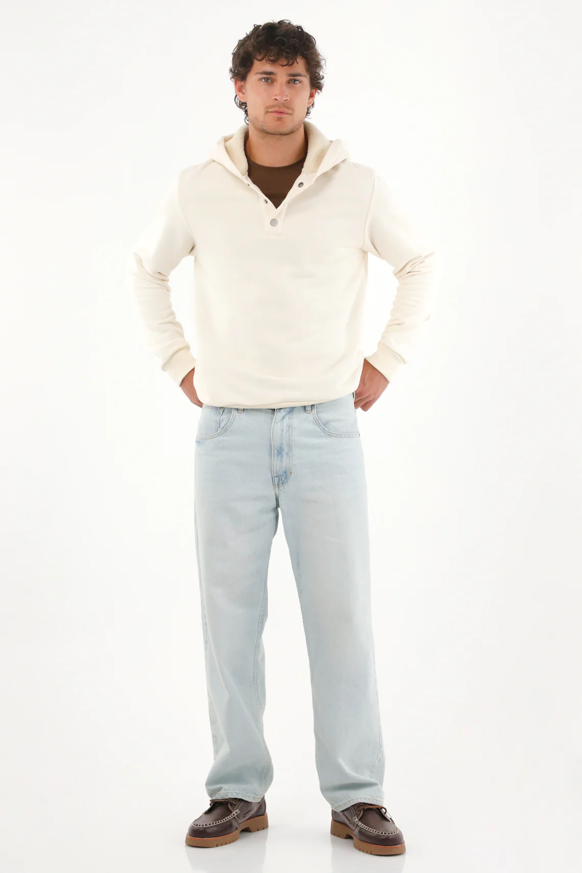 Hooded Sweatshirt Lined with Cream Sherpa for Men - Image 4