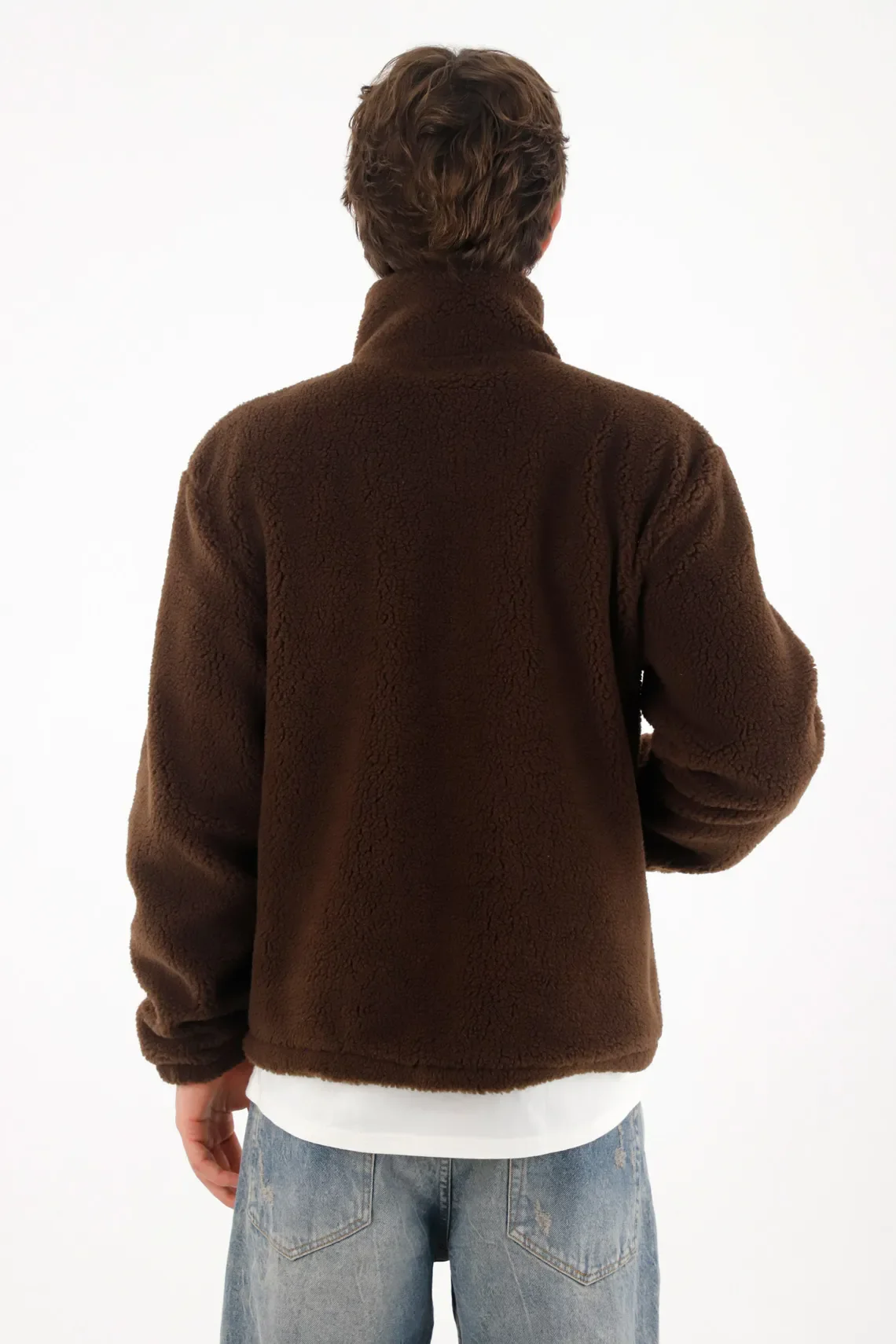 Sweatshirt in brown fleece with zipper for men - Image 5