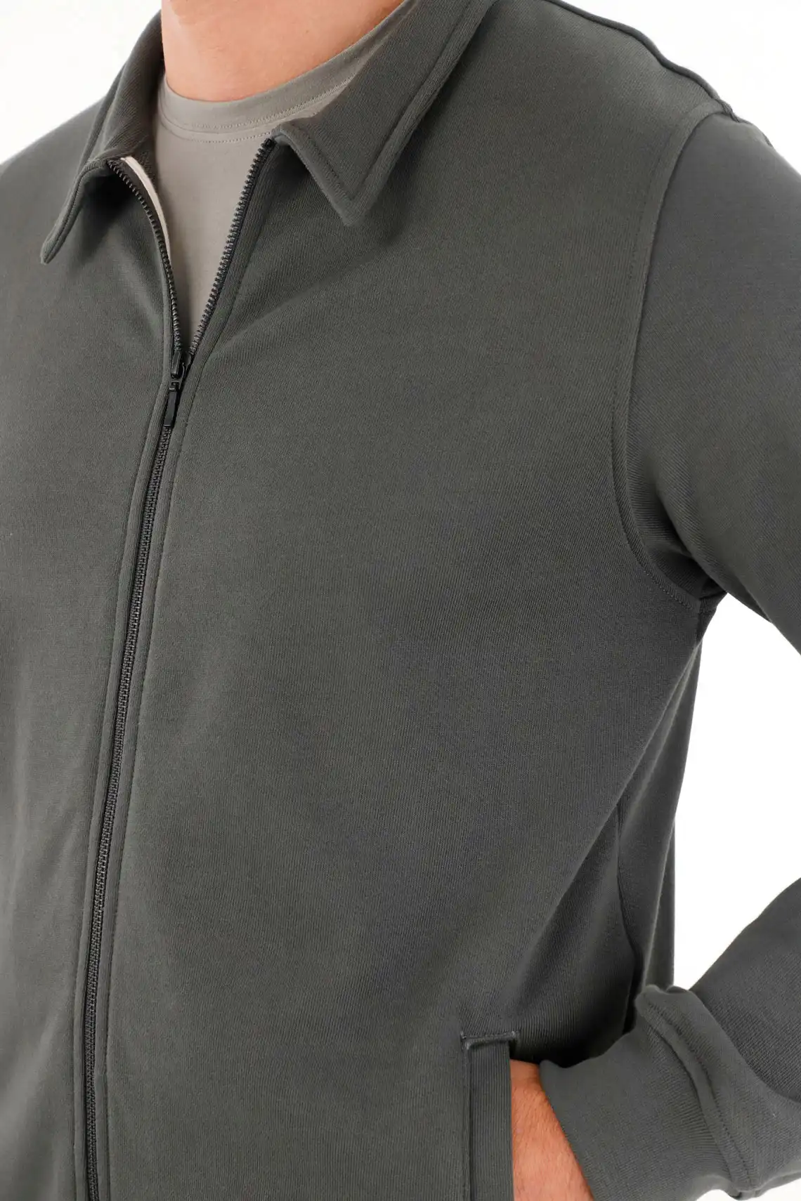 Sweatshirt for men in gray cotton regular fit with zipper - Image 3