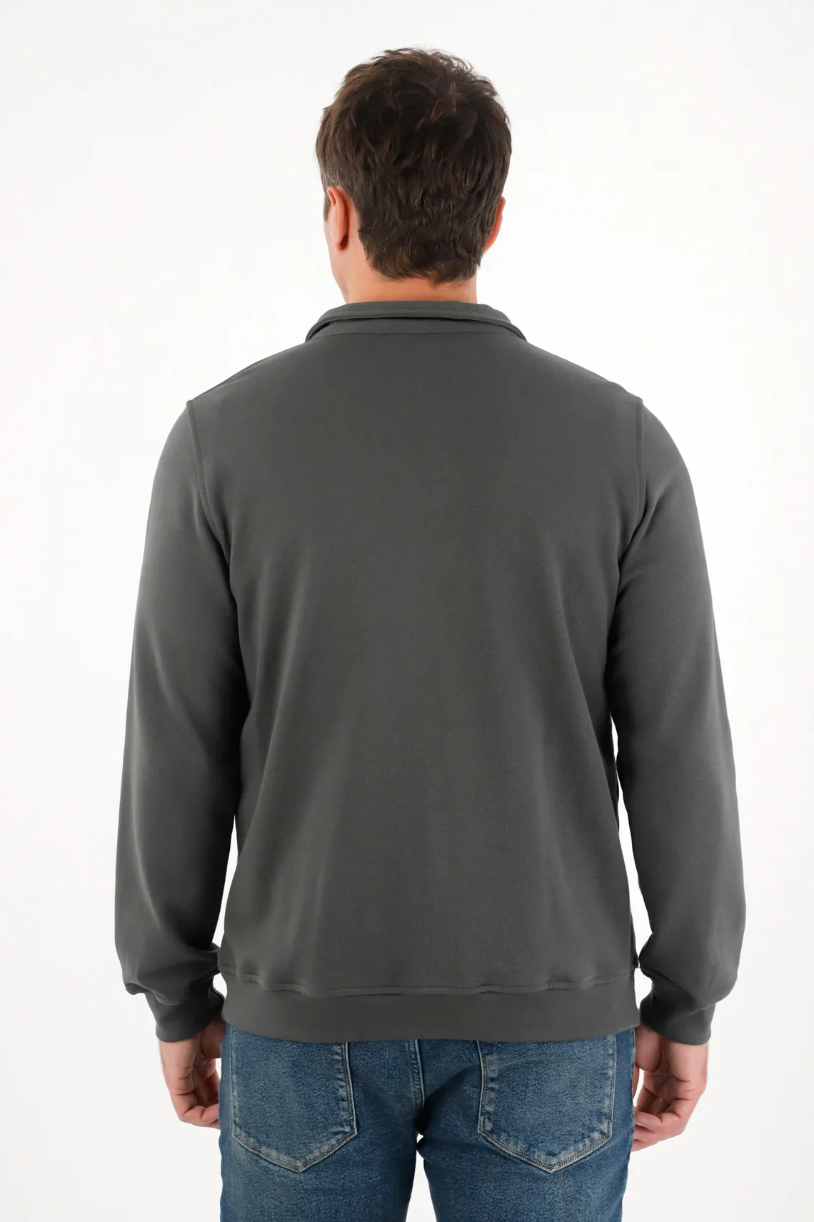 Sweatshirt for men in gray cotton regular fit with zipper - Image 4