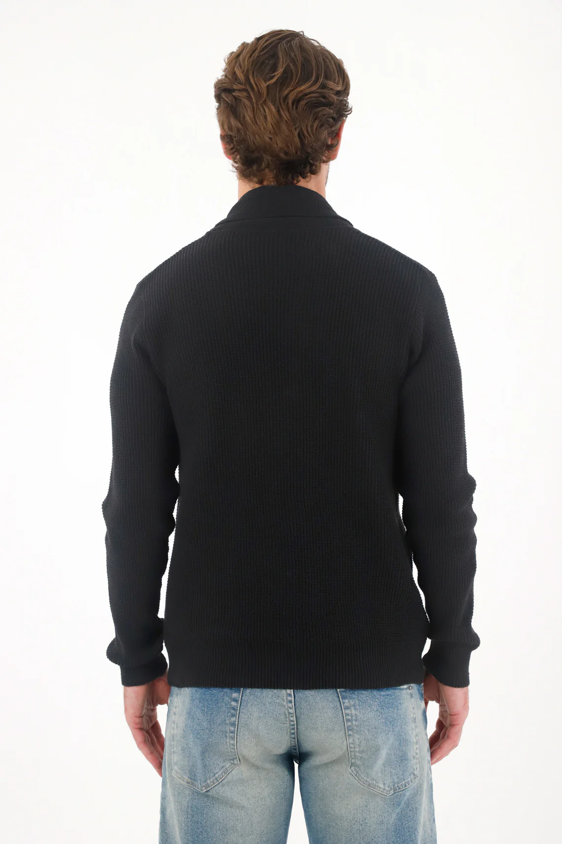Black Knit Sweatshirt Cardigan for Men - Image 4