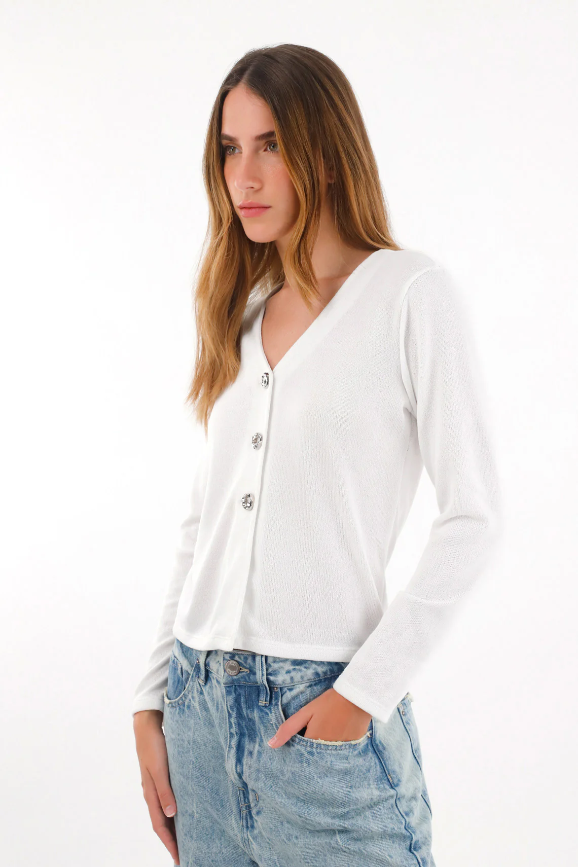 Knit sweatshirt with buttons in front off-white for women