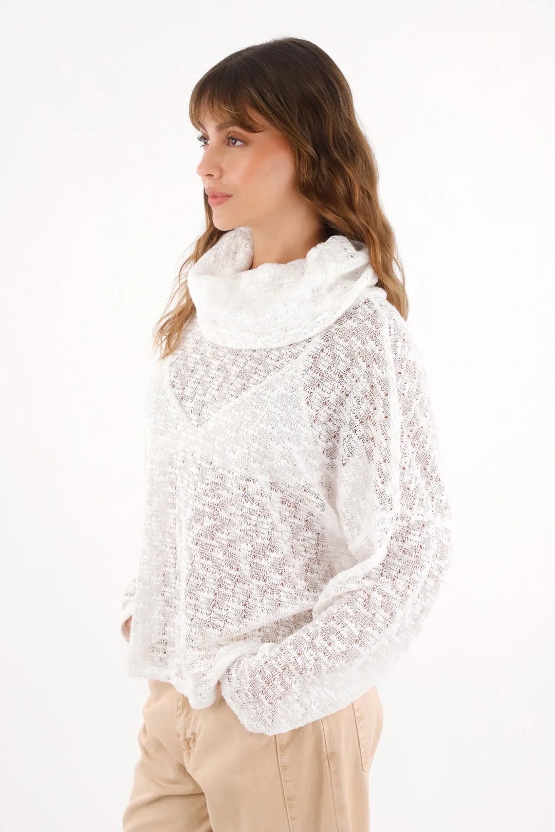 Sweatshirt in off-white woven fabric with transparency for women - Image 2