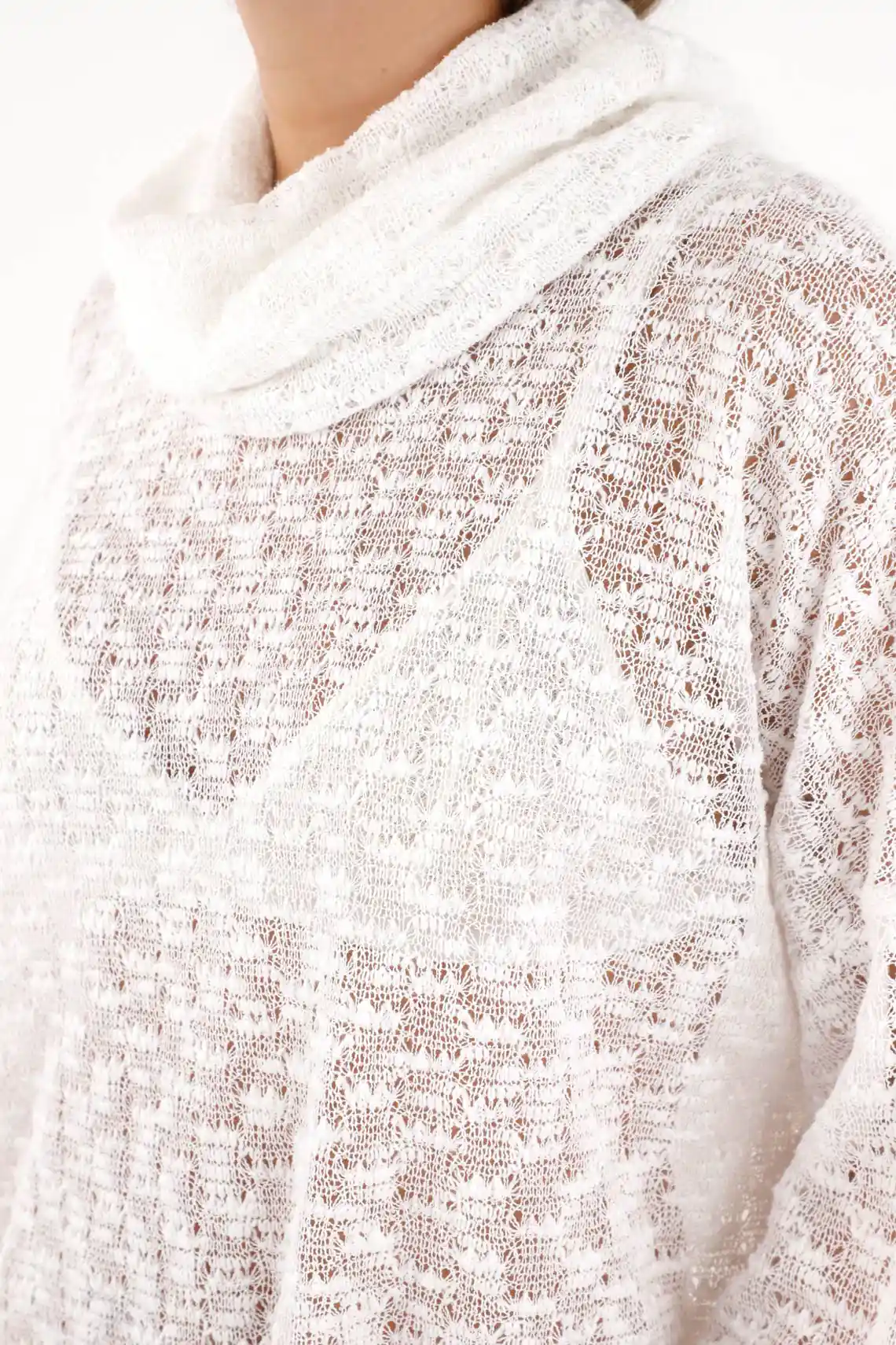 Sweatshirt in off-white woven fabric with transparency for women - Image 3