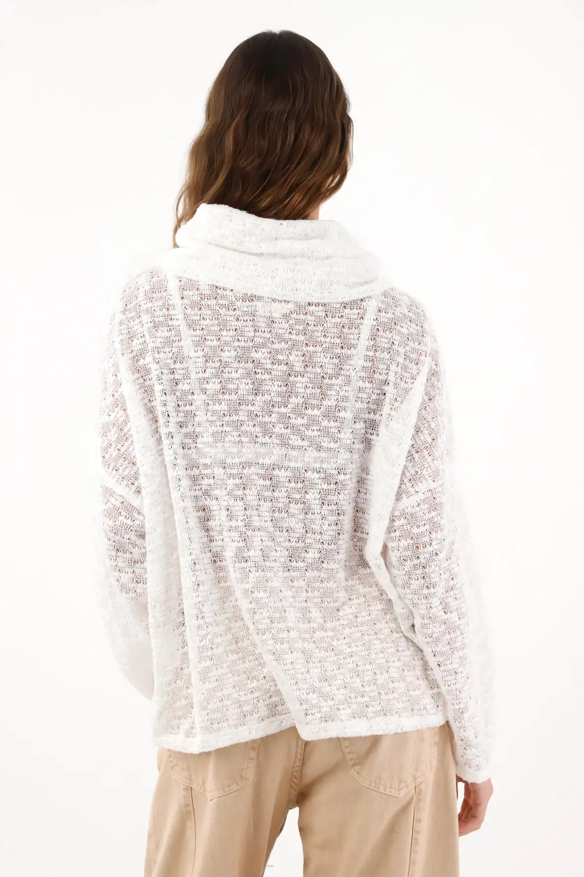 Sweatshirt in off-white woven fabric with transparency for women - Image 4