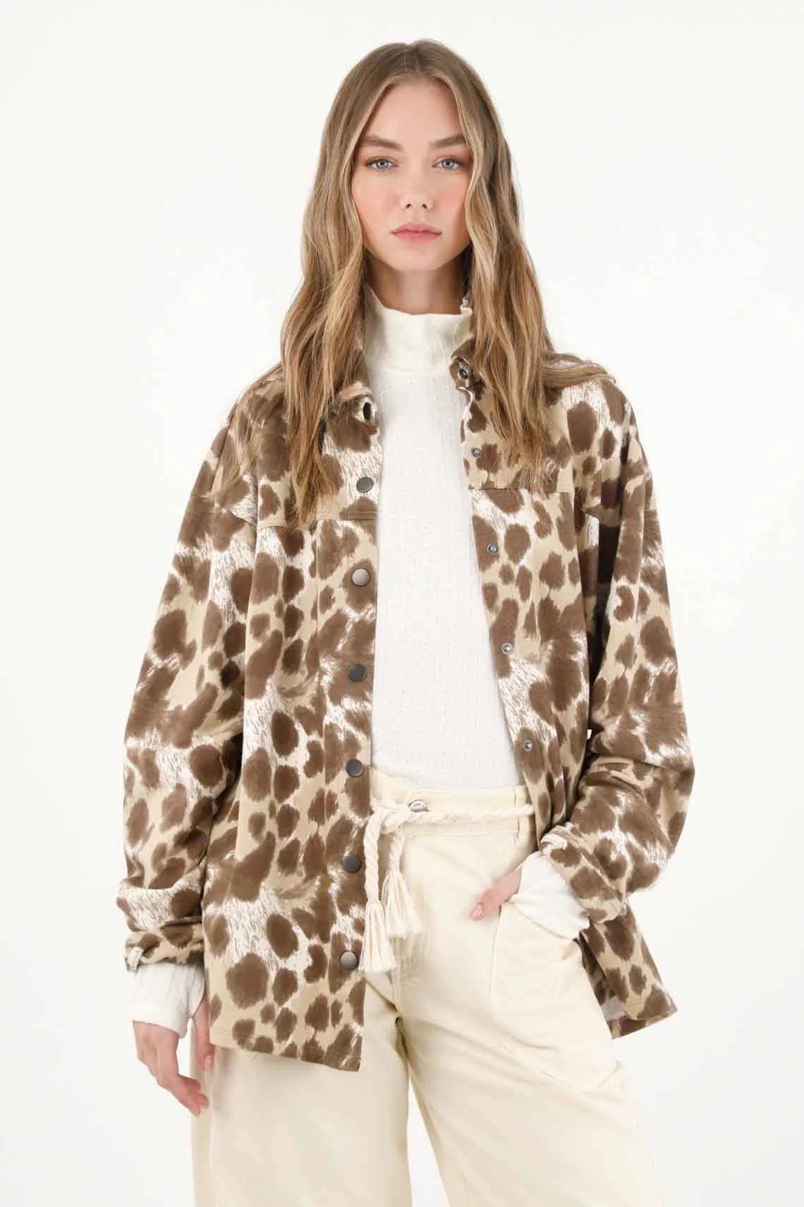 Sweatshirt in raw fabric with animal print for women