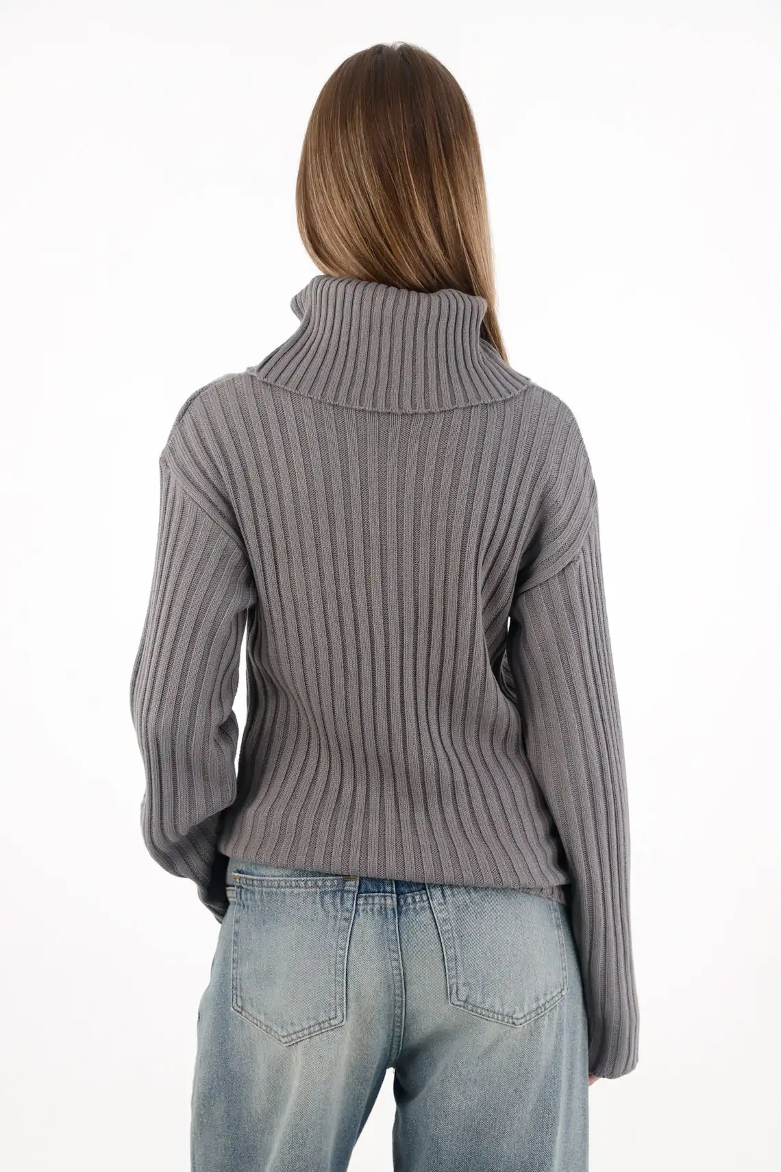 Turtleneck Gray Sweatshirt for Women - Image 5