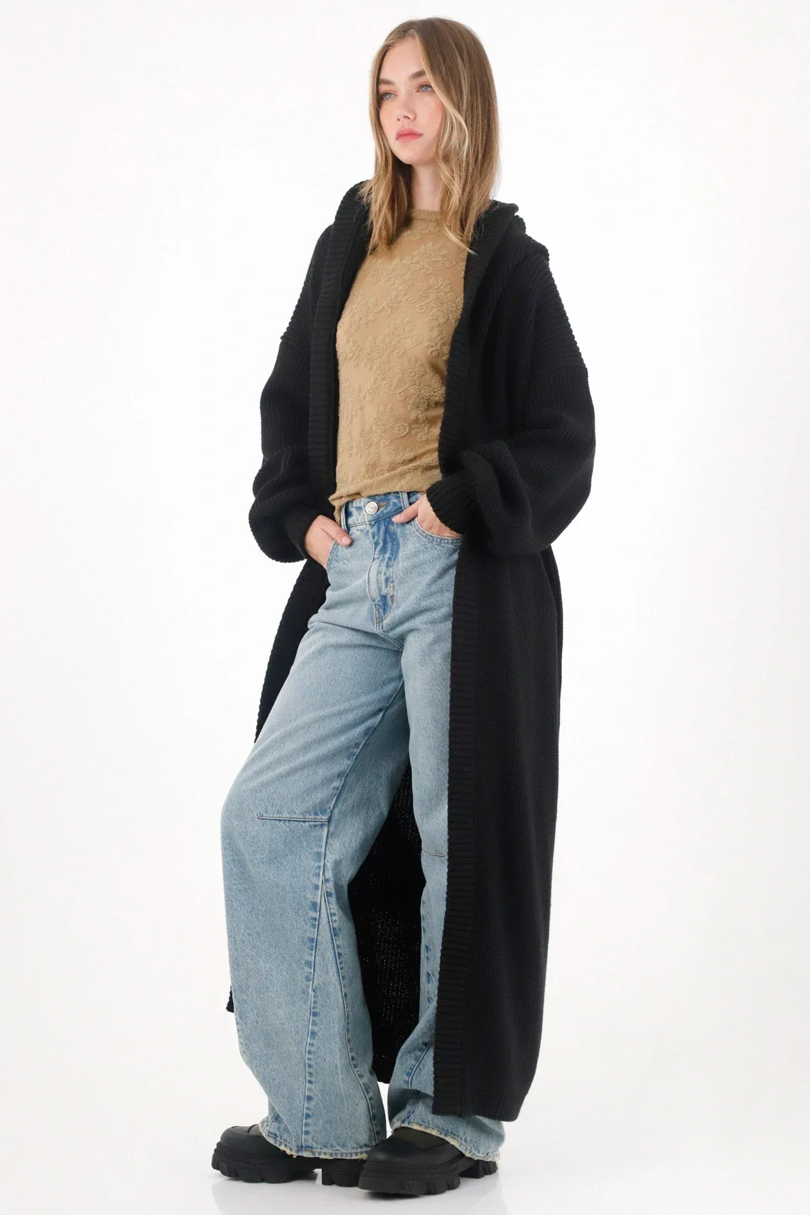 Black knitted cardigan for women