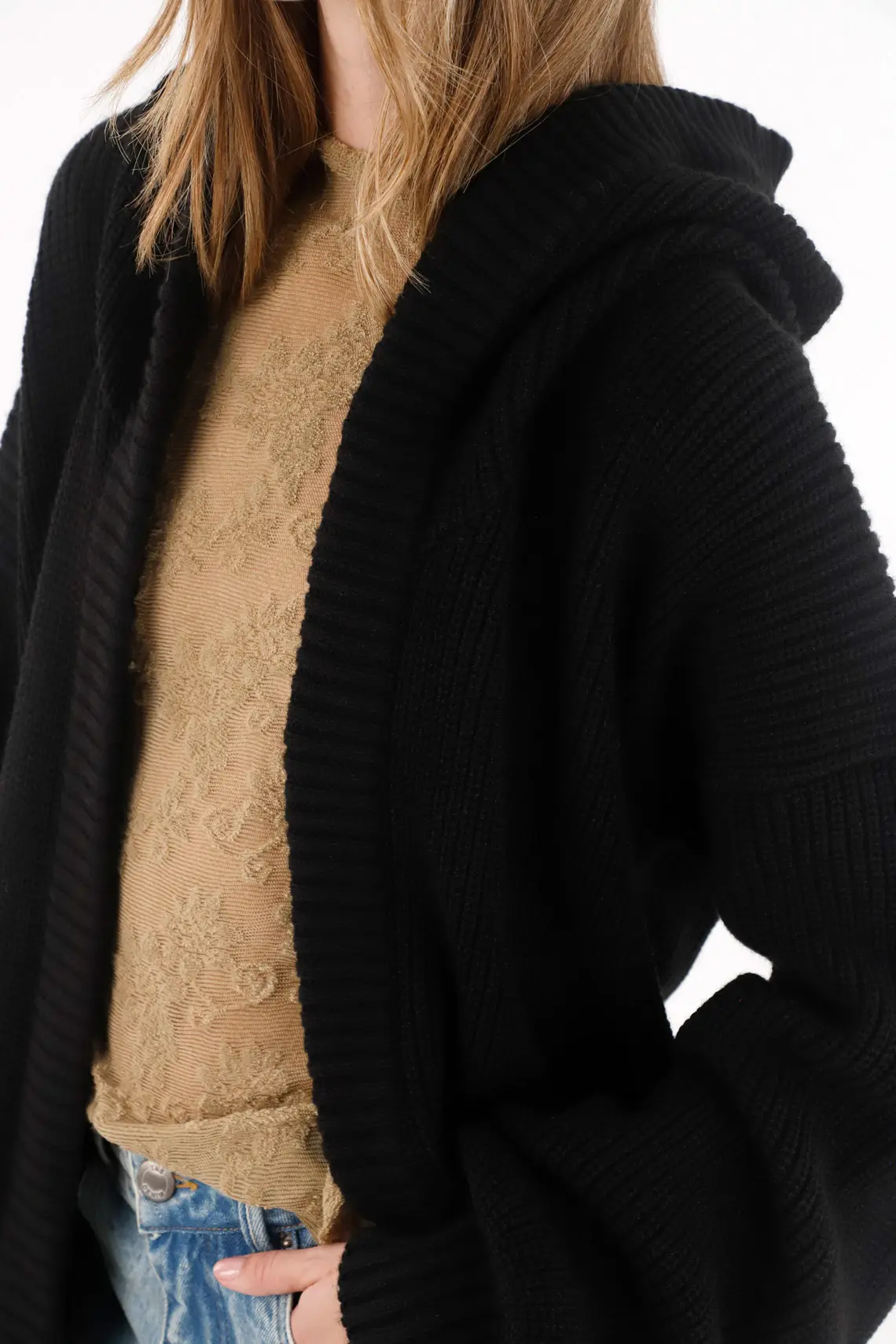 Black knitted cardigan for women - Image 3