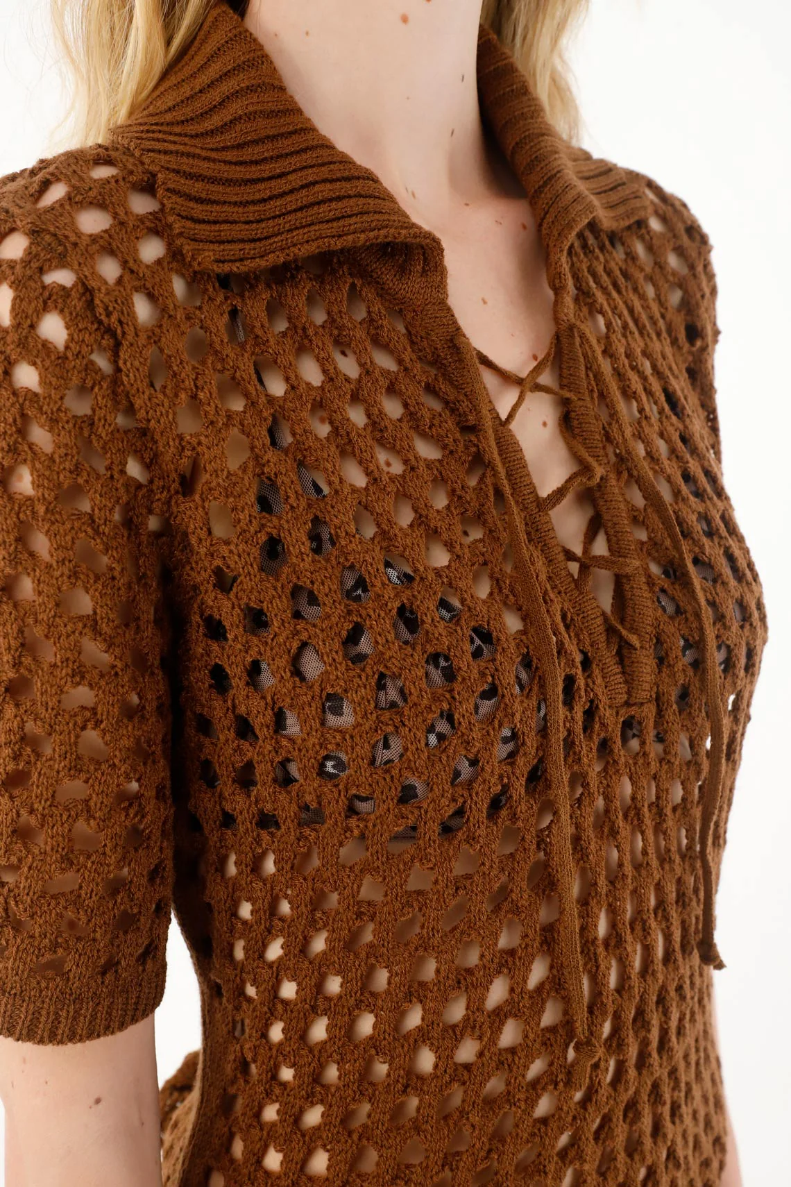 Women's Short Knit Brown Dress - Image 3