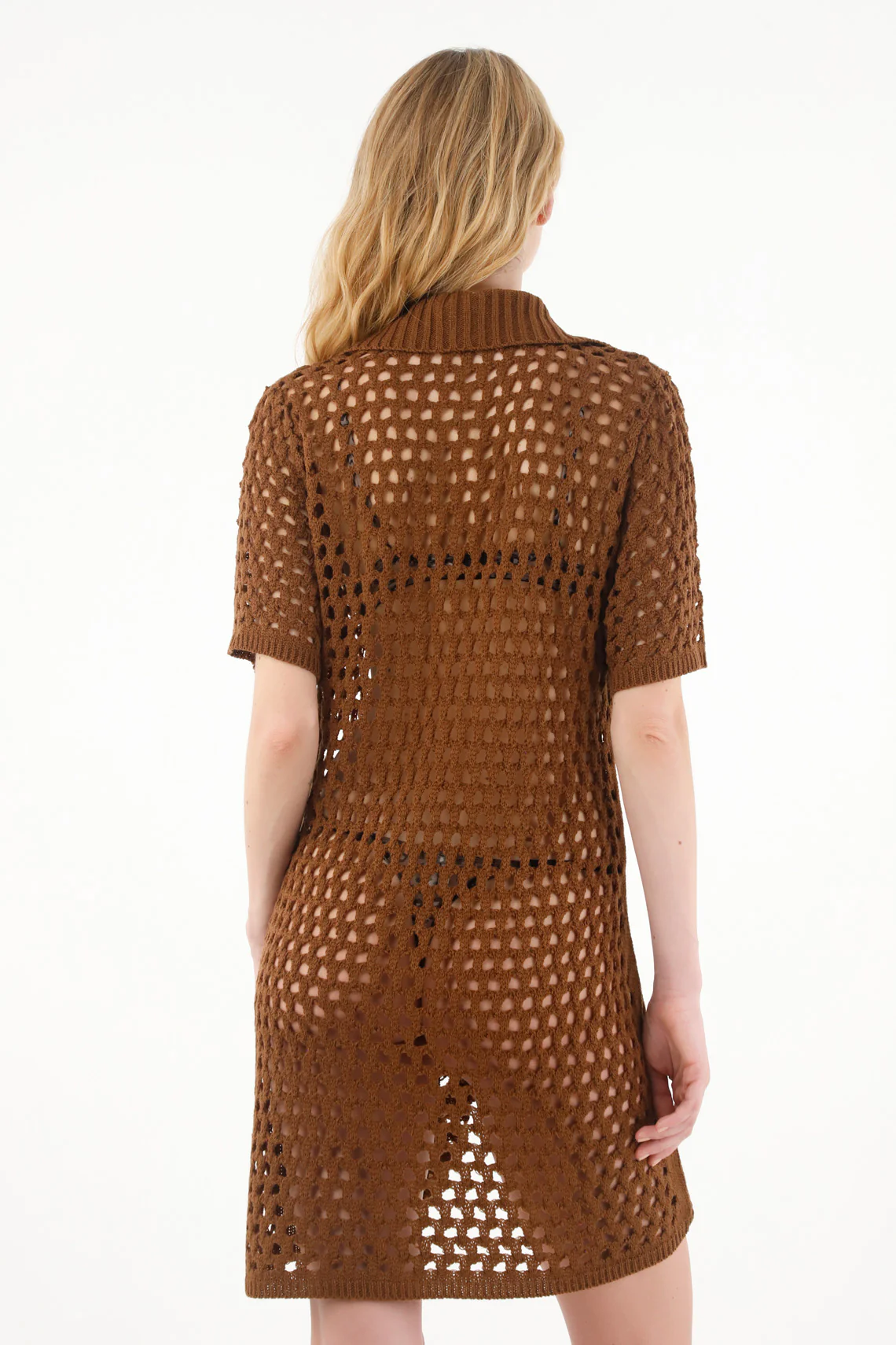 Women's Short Knit Brown Dress - Image 4