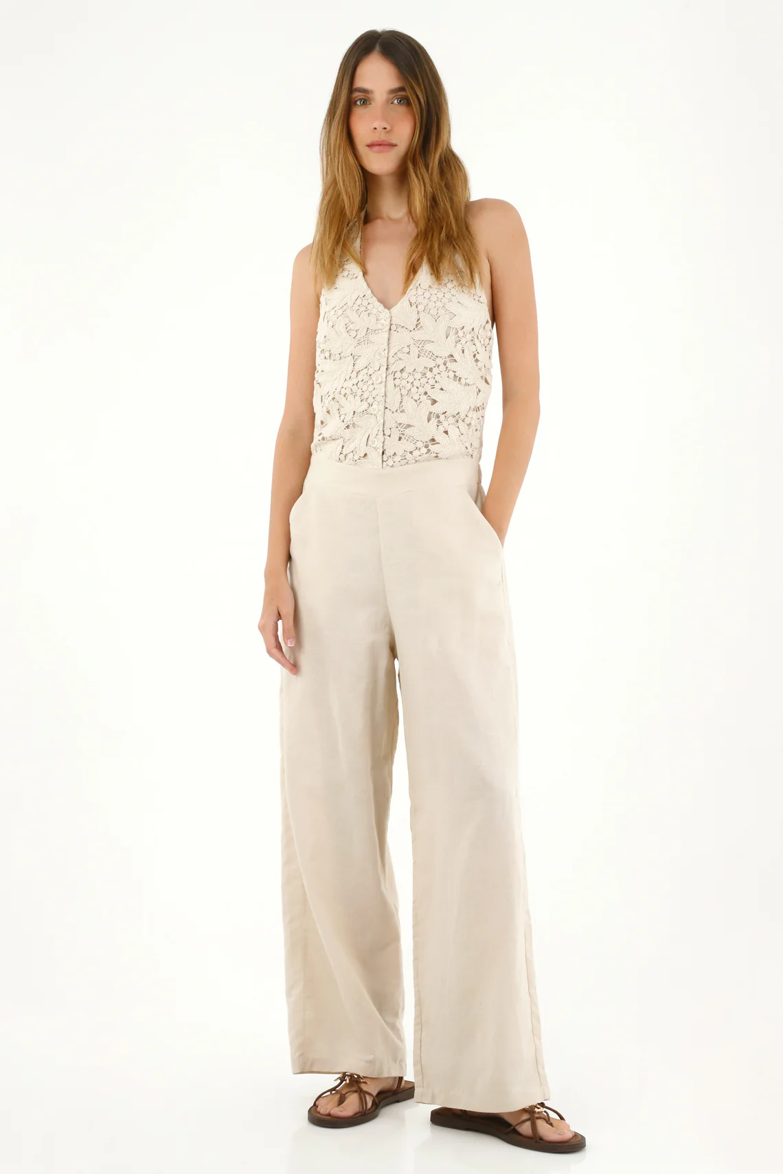 Women's Cream Wide Leg Jumpsuit
