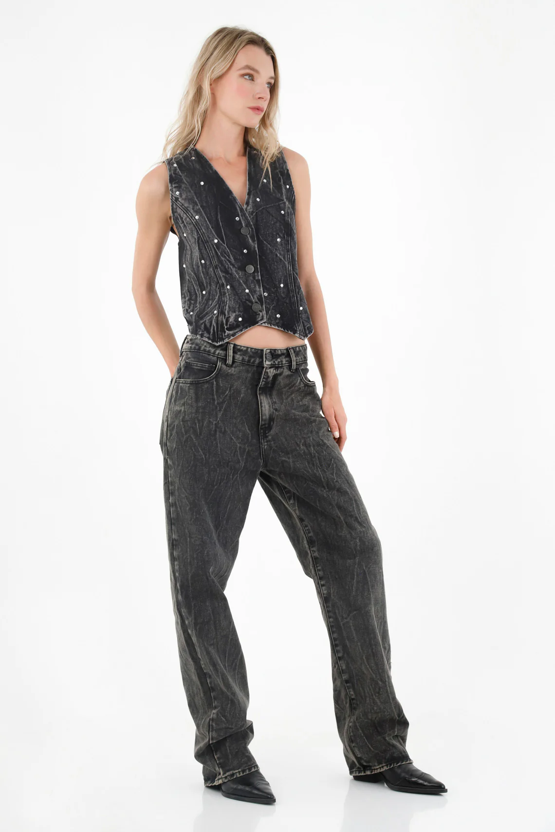 Women's Black Vest with Mini Appliques - Image 2