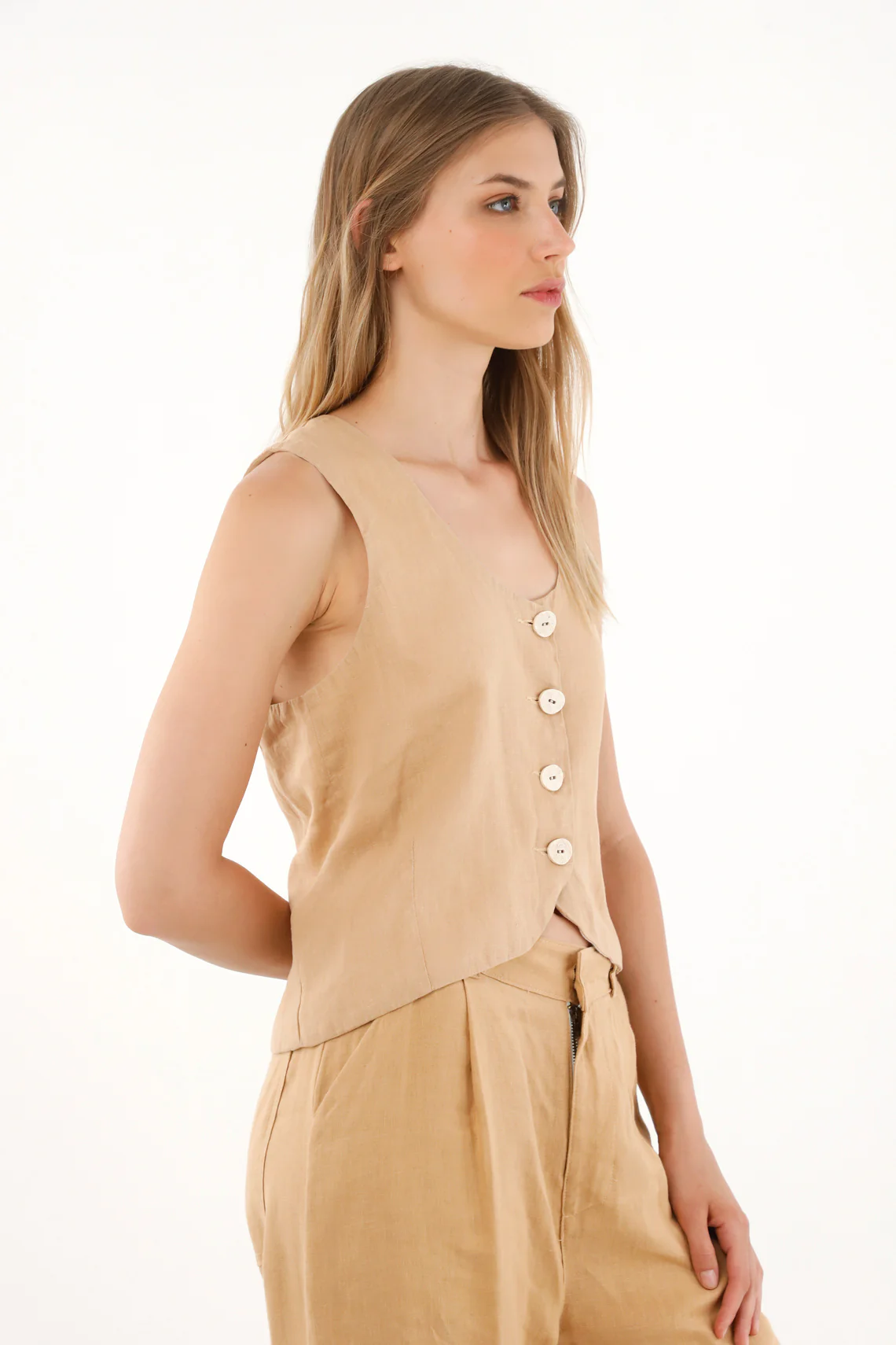 Women's 100% Linen Coffee Vest