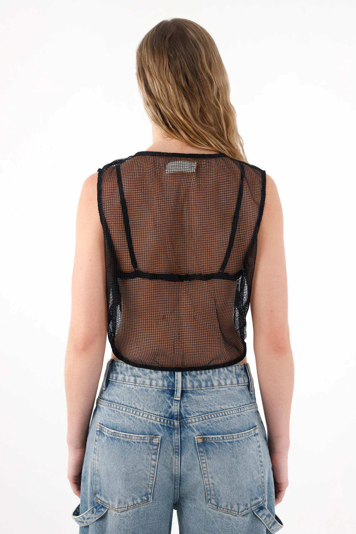 Women's Black Mesh Vest with Embroidery - Image 4