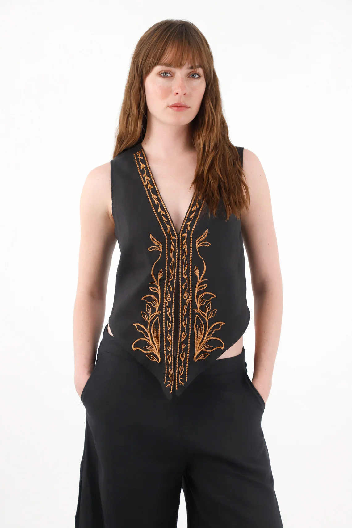 Women's 100% Linen Vest with Embroidery