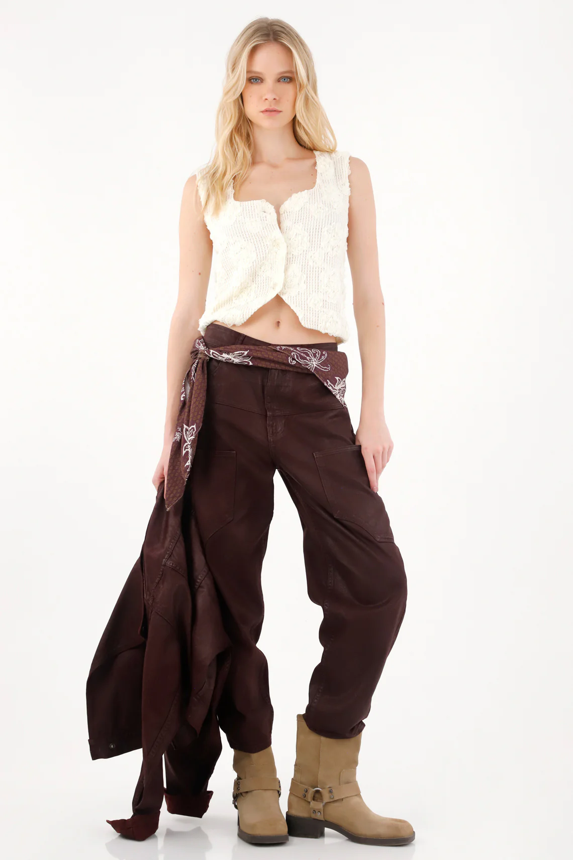 Women's Cream Embroidered Overlay Vest - Image 2
