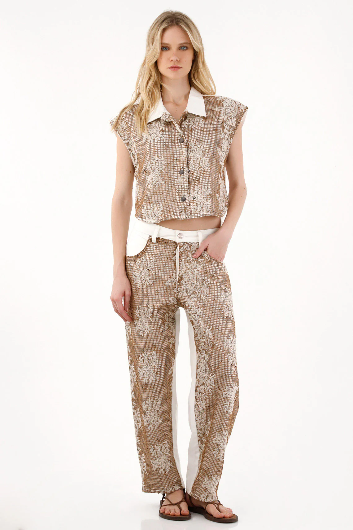 Women's Cream Embroidered Overlay Vest - Image 4