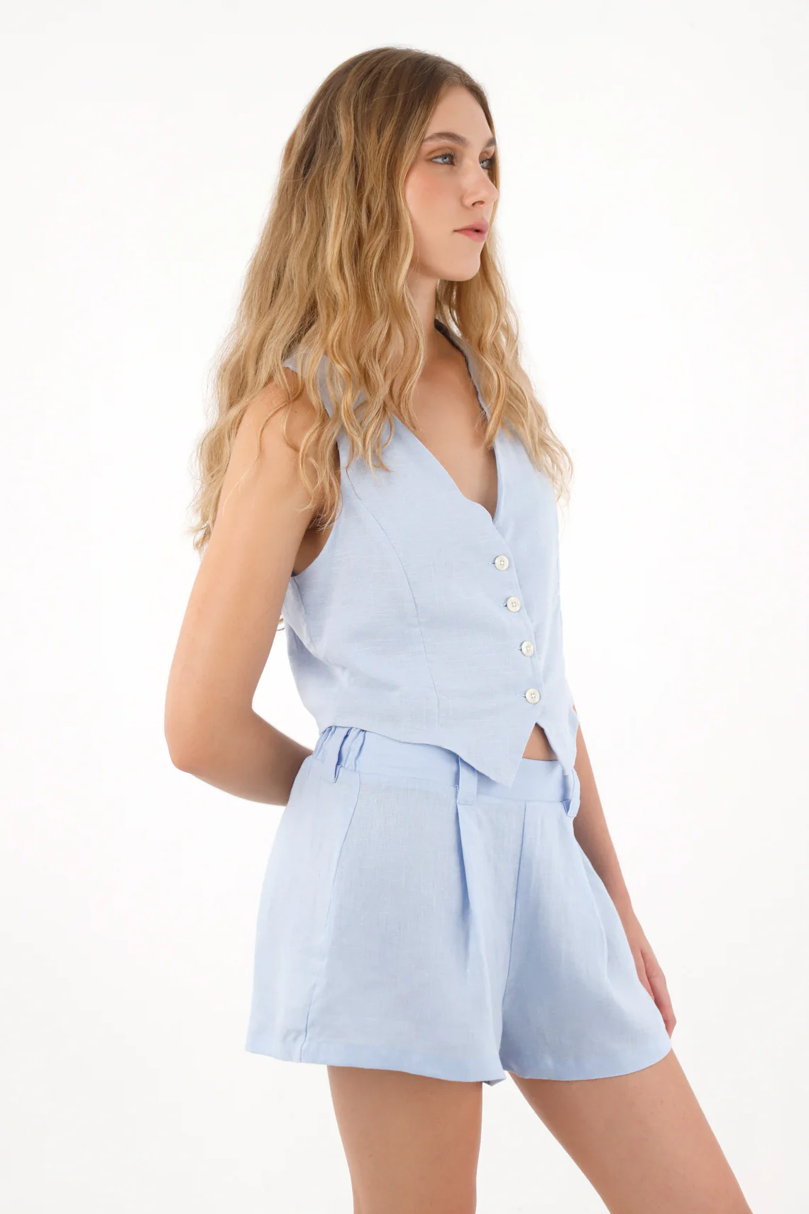 Womens Blue 100% Linen Vest - Image 2