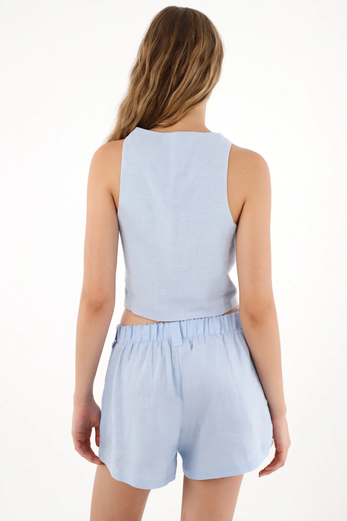 Womens Blue 100% Linen Vest - Image 4