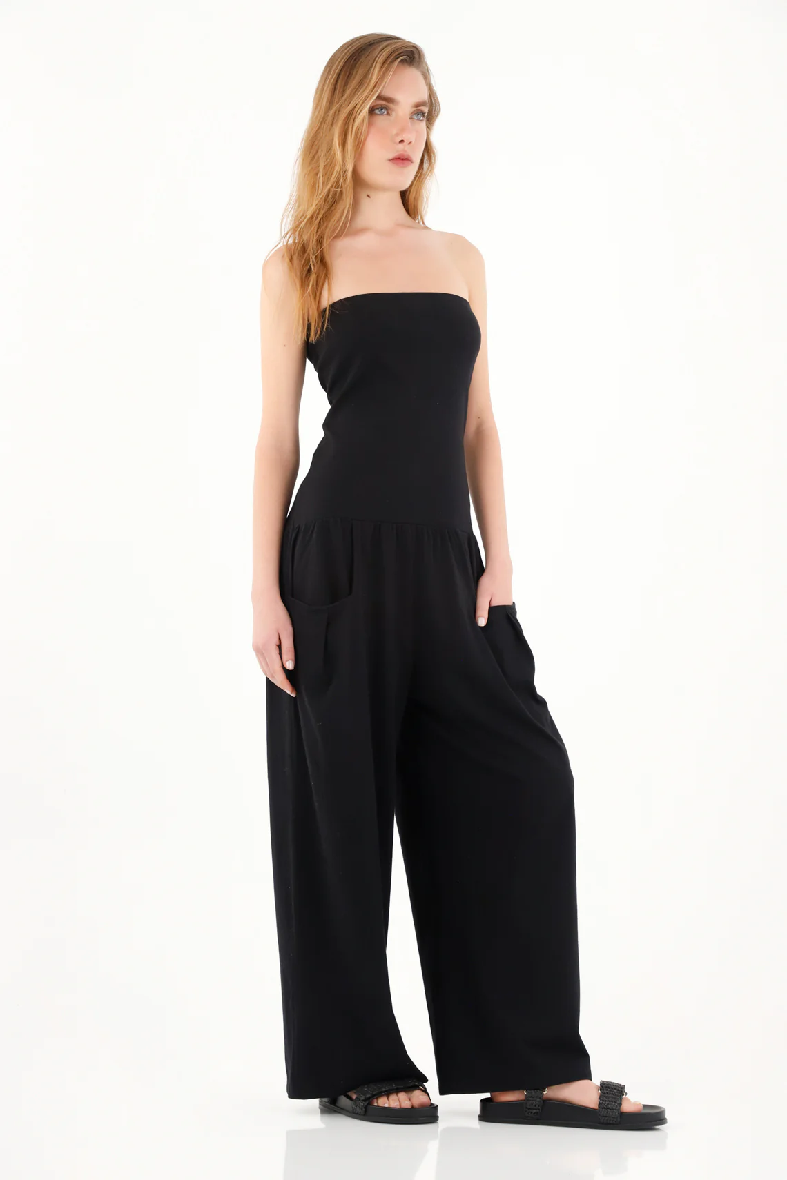 Women's Black Strapless Long Jumpsuit - Image 2